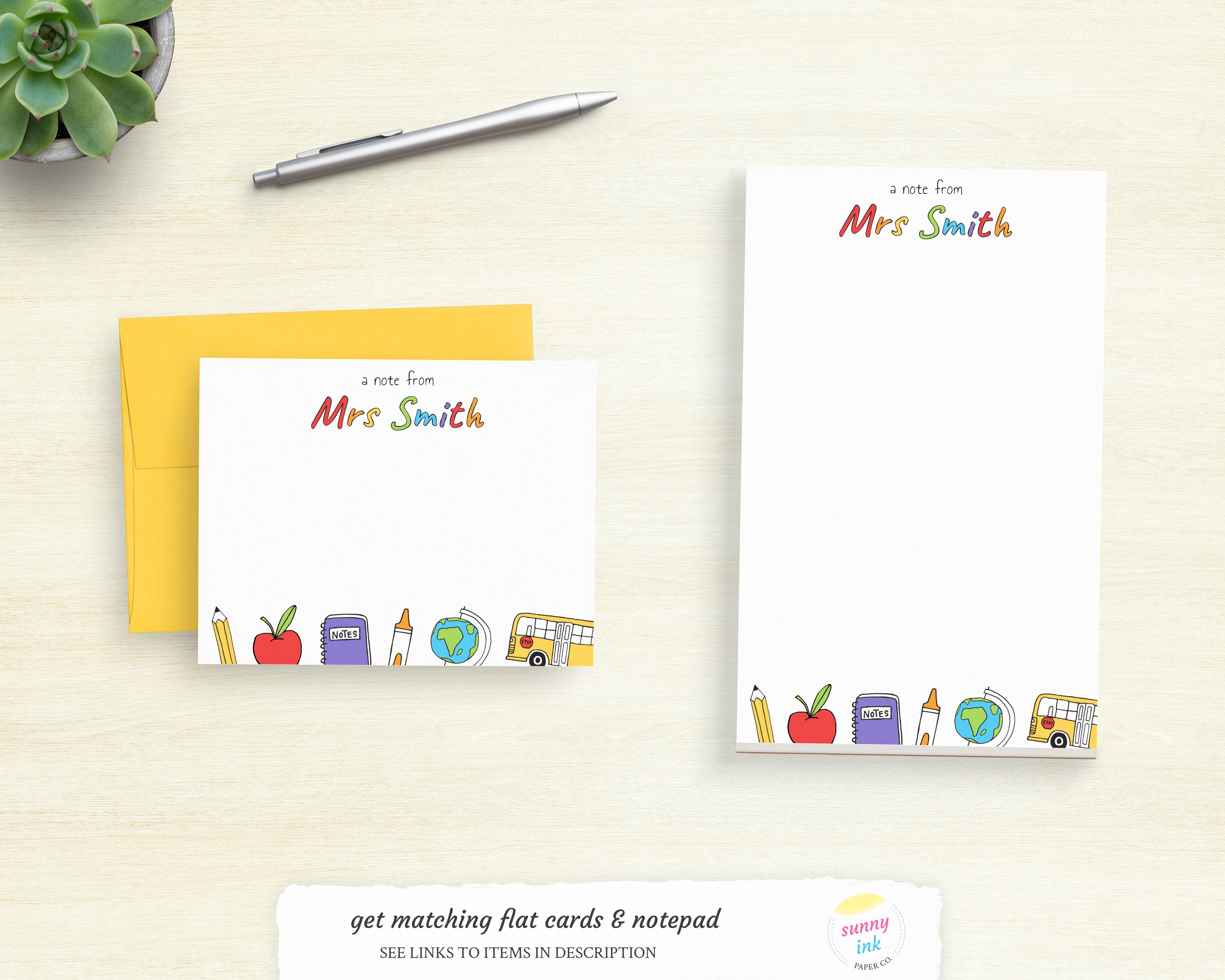 Teacher Note Card Set Personalized - Custom Teacher Gift - Colorful ...