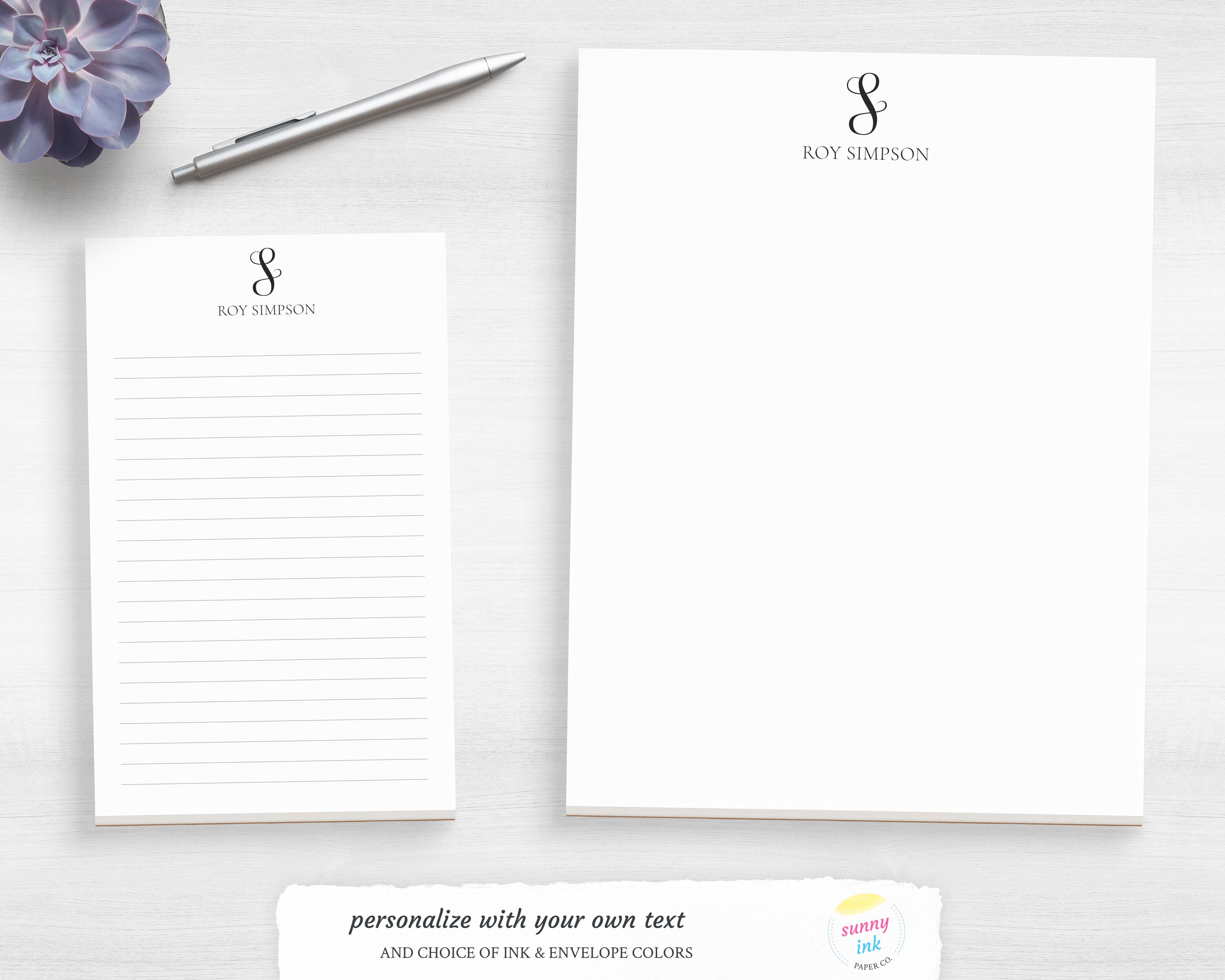 Personalized Notepad Set Personalized Notepad Stationery - Classic Monogram Single Monogram ...