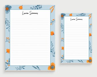 Personalized Notepad - Floral Stationery Pad - Customized Writing Pad - Desk Pad For Her - Watercolor Notepad - Flower Writing Pad #132