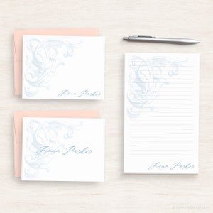 Personalized Vintage Stationery - Customized Writing Paper Set - Acanthus Leaf Stationery Set - Women's Stationery - Antique Swirls #207 image 1