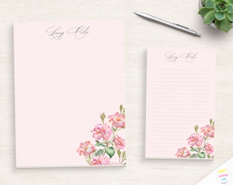 Pink Rose Notepad Personalized - Stationery Writing Paper - Floral Notepad - Pretty Desk Pad 5X8 Or 8X10.5