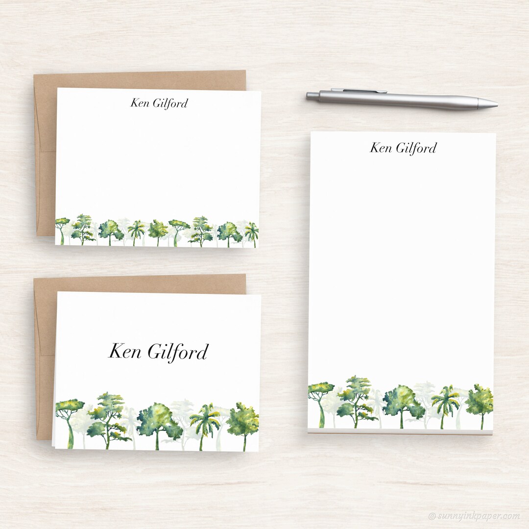 Personalized Tree Stationery - Watercolor Trees Writing Paper Set ...