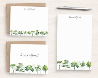Personalized Tree Stationery - Watercolor Trees Writing Paper Set - Customized Forest Stationery Set - Gift For Her  - Greenery Paper #204