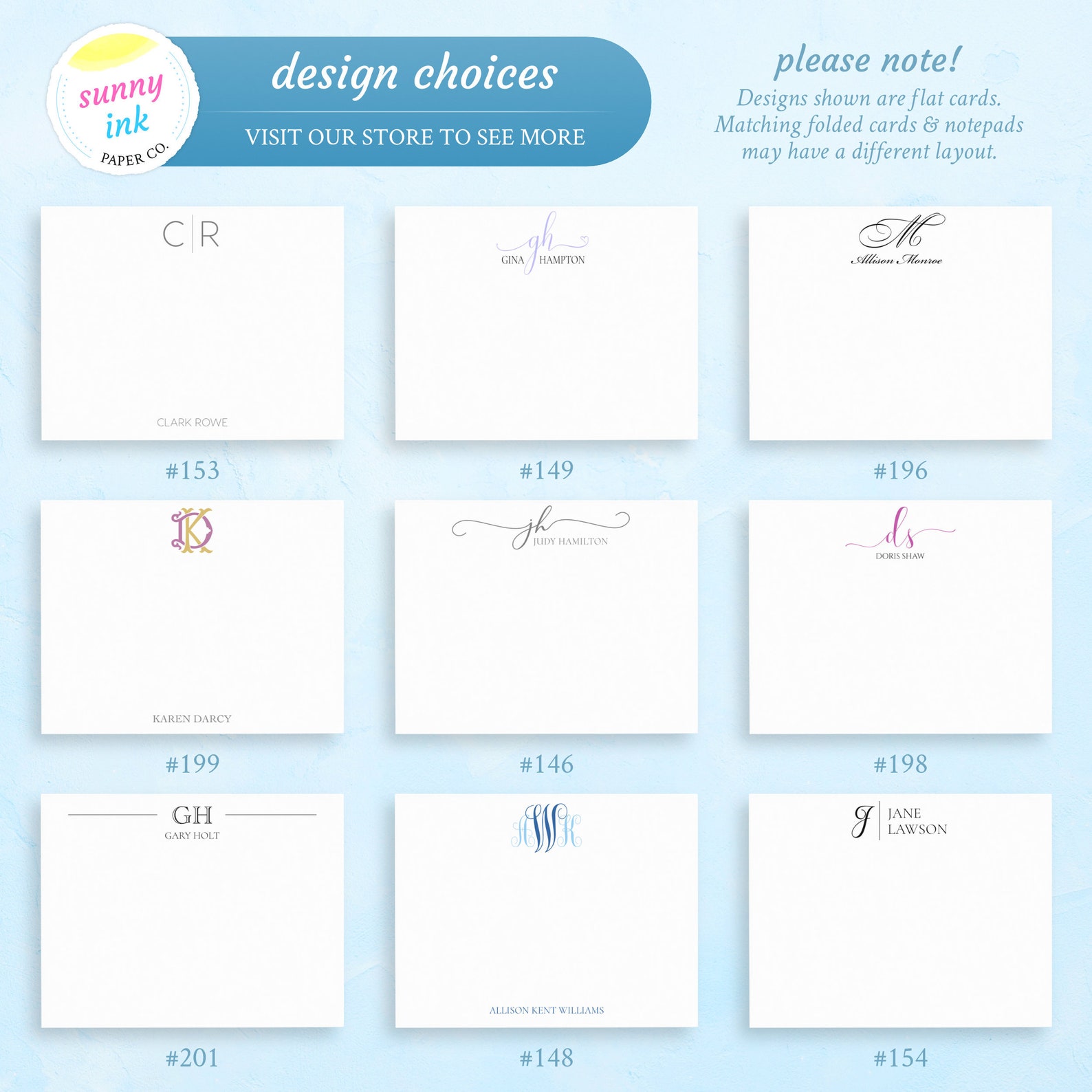 Personalized Monogram Card Set - Custom Thank You Flat Note Cards ...