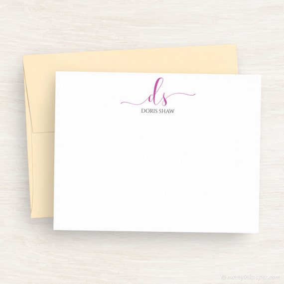 Professional Business Note Cards Classic Traditional Stationary Notecards and Envelopes Personalized Stationery Set CORNER MONOGRAM FLAT