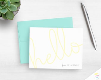 Personalized Note Cards - Pastel Color Stationery Cards - Customized Flat Note Cards - Hello From Custom Cards - Stationery Card Set