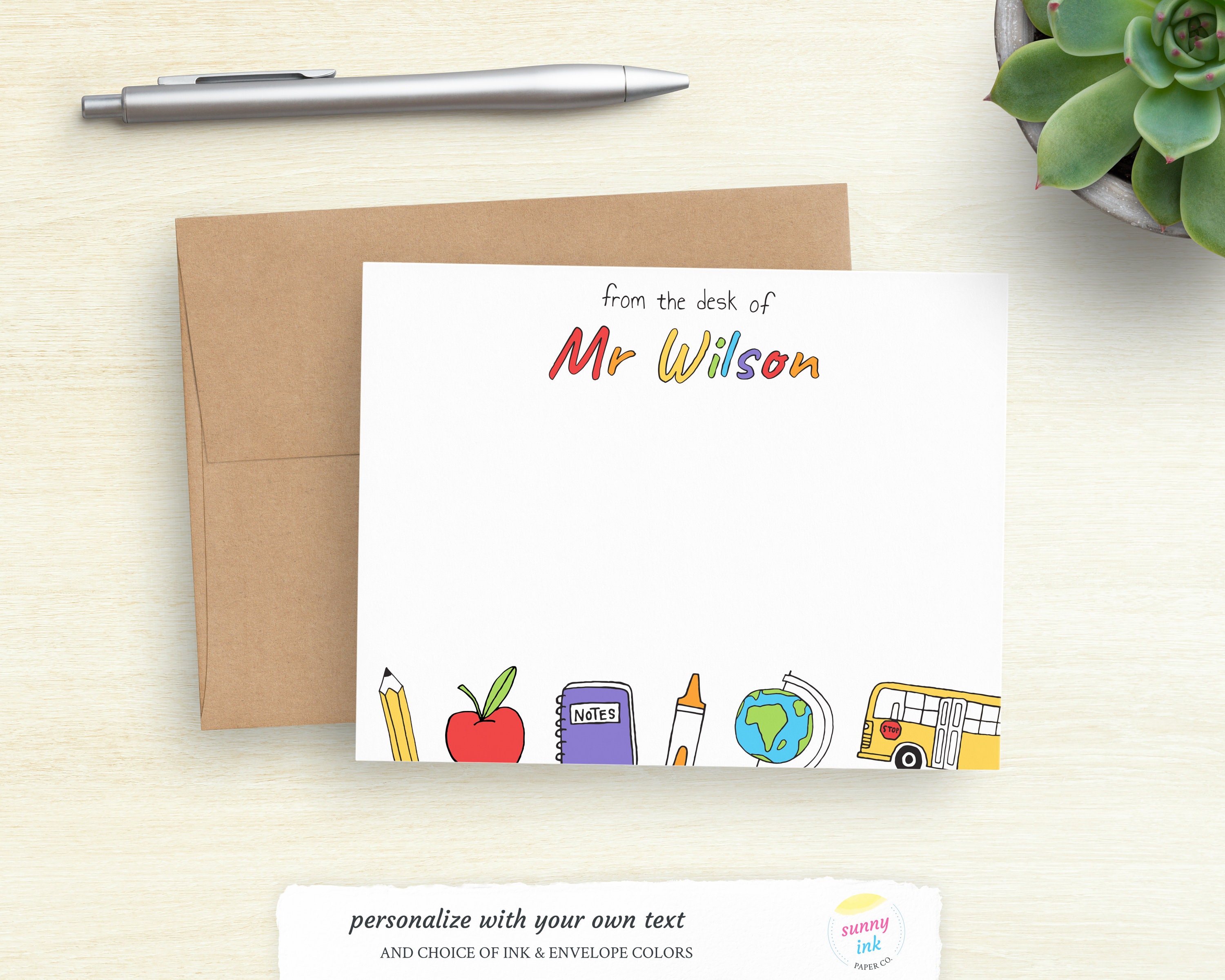 Personalized Teacher Stationery - Custom Flat Note Cards - Teacher ...
