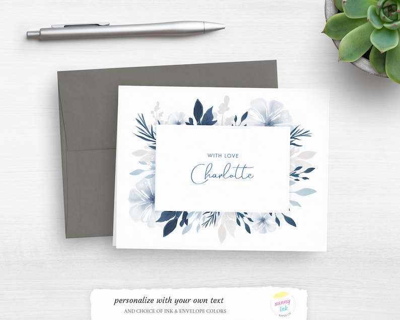 Floral Note Cards - Personalized Cards - Watercolor Folded Note Cards ...