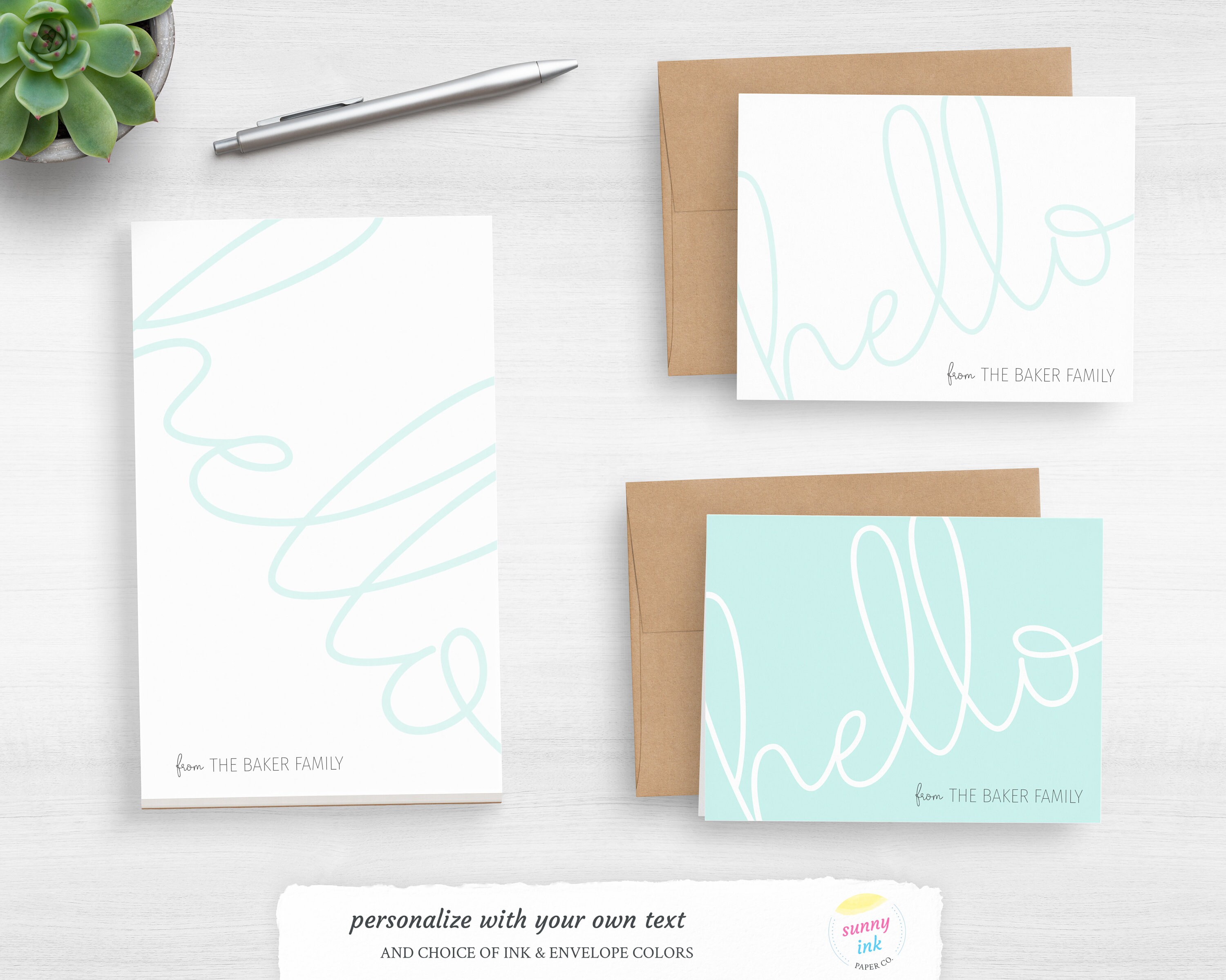 Hello Note Card Personalized Stationery - Hello Note Card Set - Customized Stationery ...