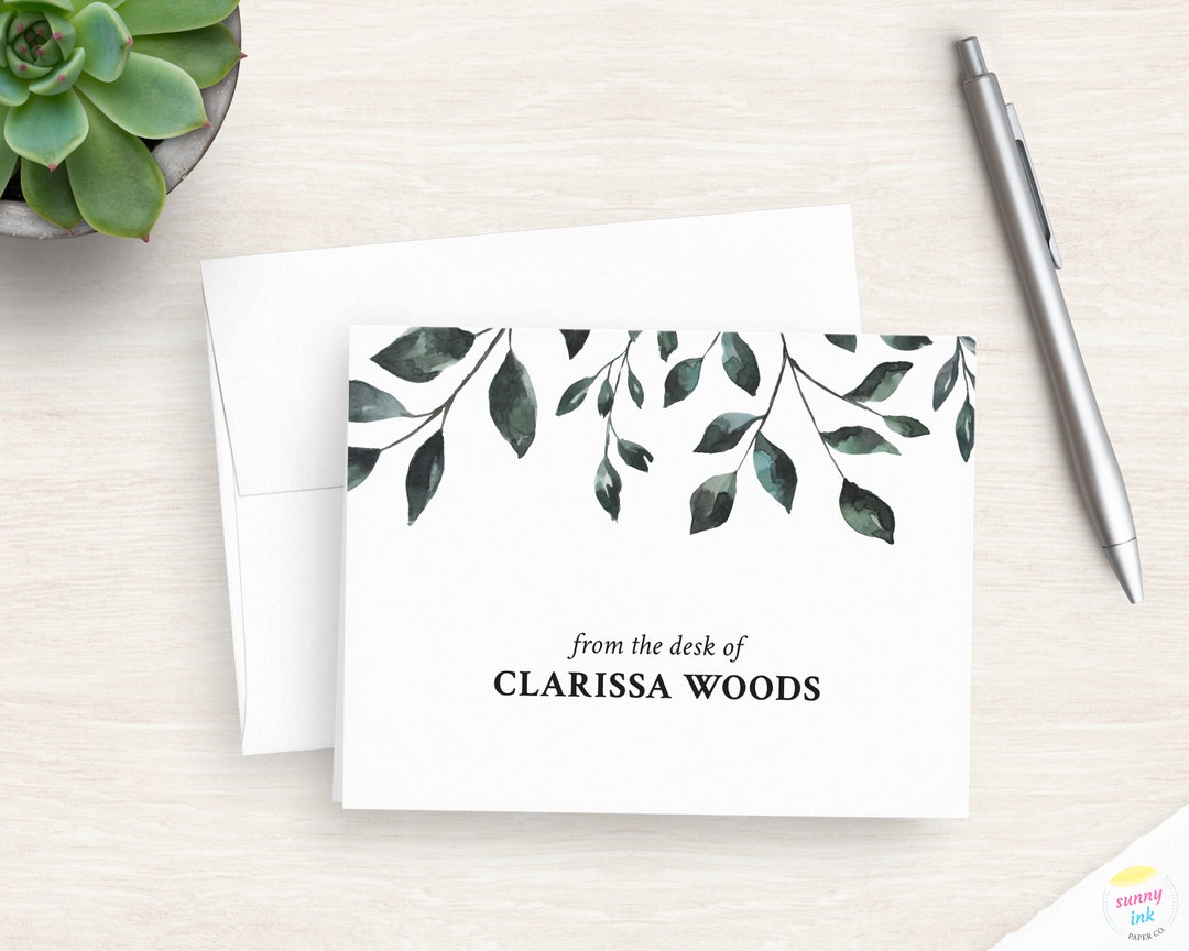 Personalized Leaf Stationery - Rustic Watercolor Folded Note Cards ...