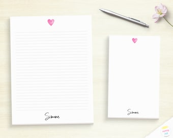 Personalized Writing Pad - Lovely Heart Notepad - Beautiful Girl's Writing Sheet - Pink Heart Desk Pad