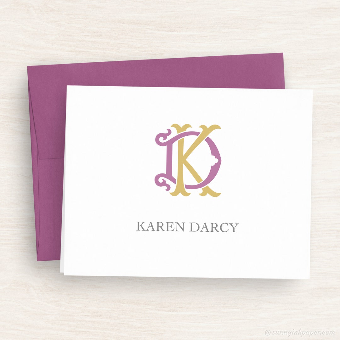 Personalized Note Card Set - Monogram Stationery - Custom Folded Note ...