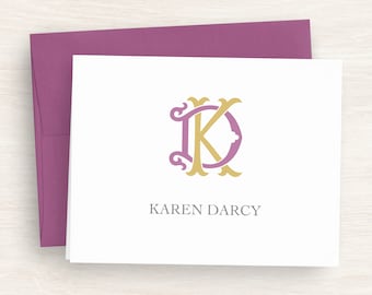 Personalized Note Card Set - Monogram Stationery - Custom Folded Note Cards - Traditional Monogram Cards - Thank You Notes #199