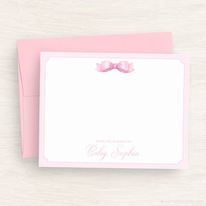 May include: Pink stationery with a pink bow and the text "From the nursery of Baby Sophia".