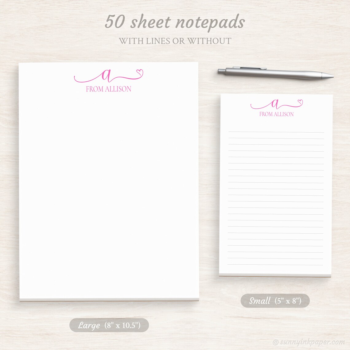 Personalized Writing Pad Charming Heart Monogram Notepad Etsy