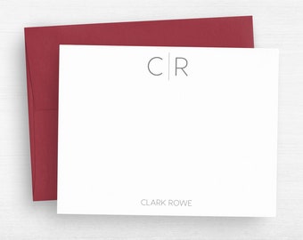 Personalized Stationery Cards - Monogram Stationery Personalized Simple Flat Note Cards - Professional Note Cards - Thin Line Monogram #146