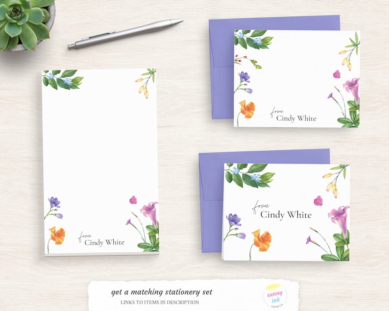 Personalized Thank You Note Cards - Summer Bloom Note Cards - Customized Thank You Cards - Custom Floral Stationery Cards image 3