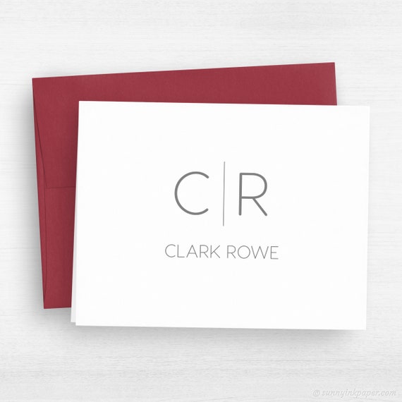 Personalized Note Card Set - Thin Line Monogram Personalized Folded Note Cards - Professional Cards - Monogram Stationery - Boss Gift #153