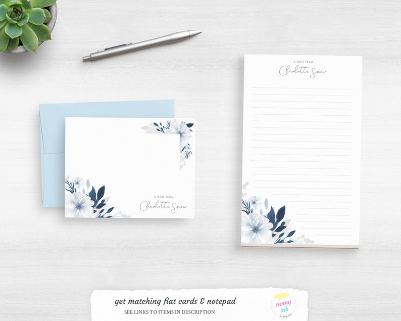 Floral Note Cards - Personalized Cards - Watercolor Folded Note Cards ...