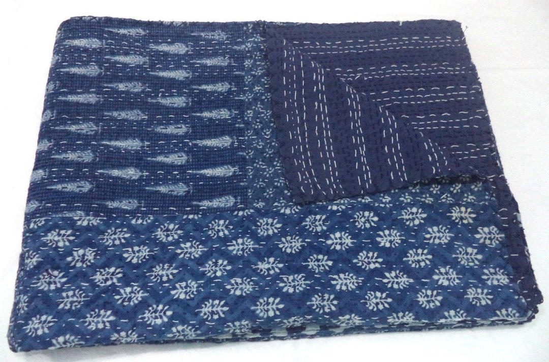 Assorted Patchwork Indigo Blue With 2 Pillows Queen Cotton - Etsy