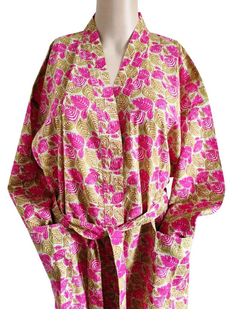 Pink Cotton 100 /% Kimono Women Wear Body Crossover Bridesmaid Dressing Gown Hand Block Print Cotton Bathrobe Indian Robes Dressing Gown