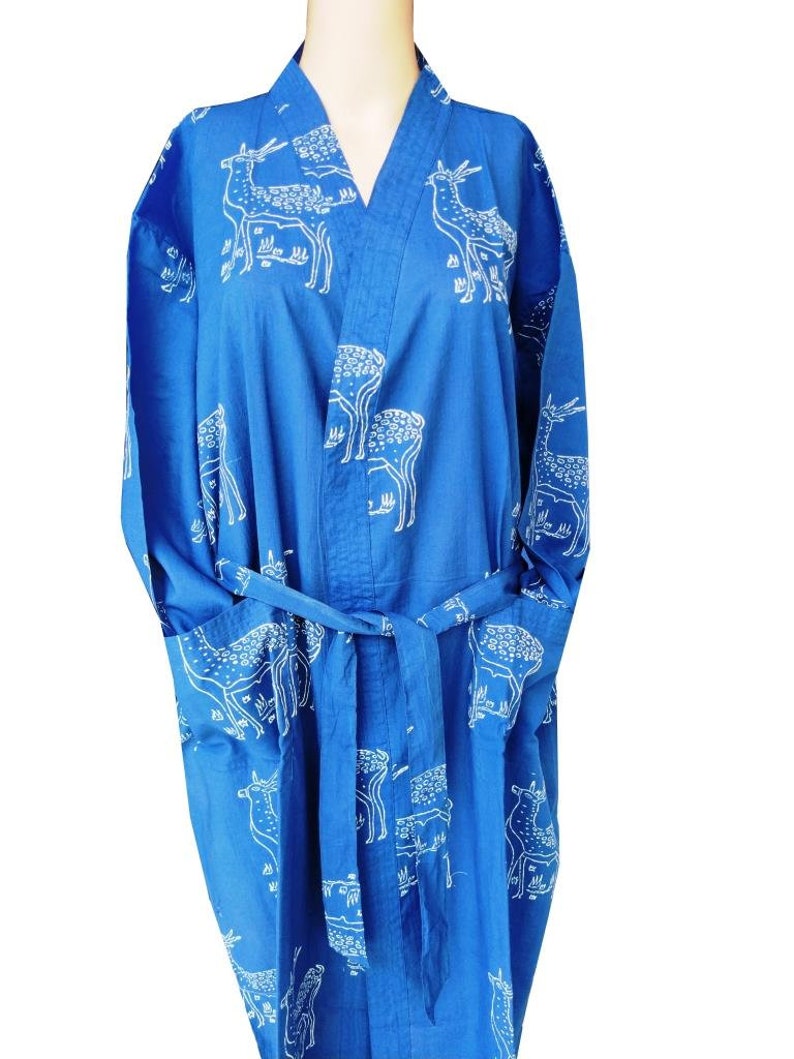 Indigo Cotton Kimono Robes for Women Indian Dressing Gown Block print Beach Cover Long Women/'s Bath Robe Shirt Free Size Night Cotton Kaftan
