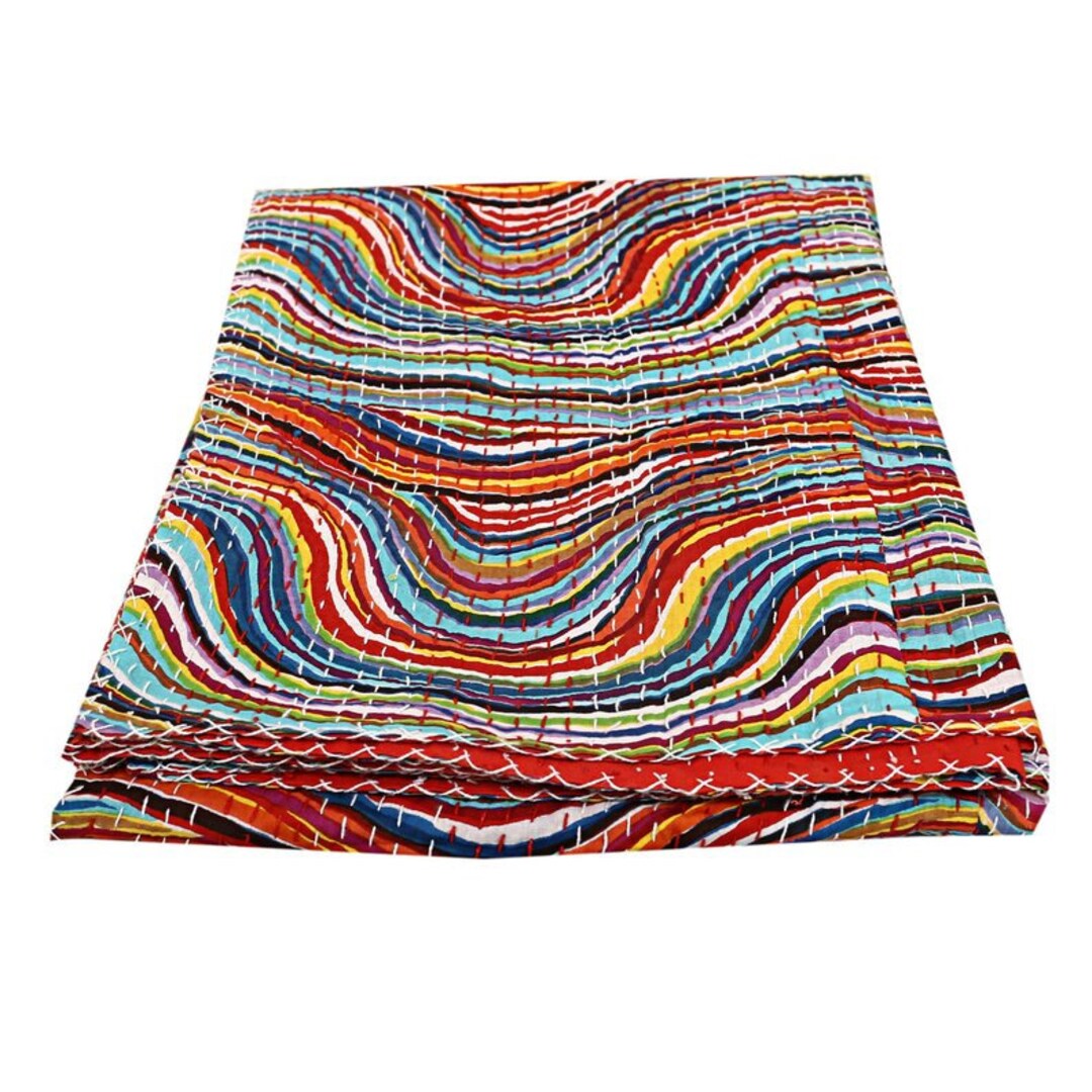 Bohemian Cotton Kantha Bedspread Quilts Hippie Throw Bedding Coverlets