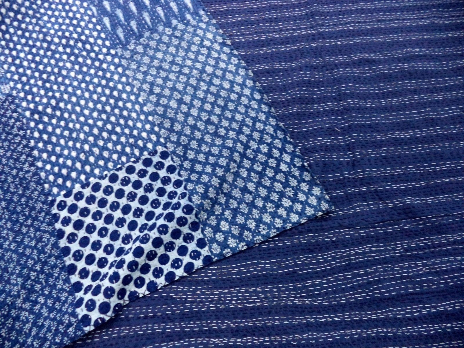 Assorted Patchwork Indigo Blue Cotton Kantha Quilt Queen Etsy