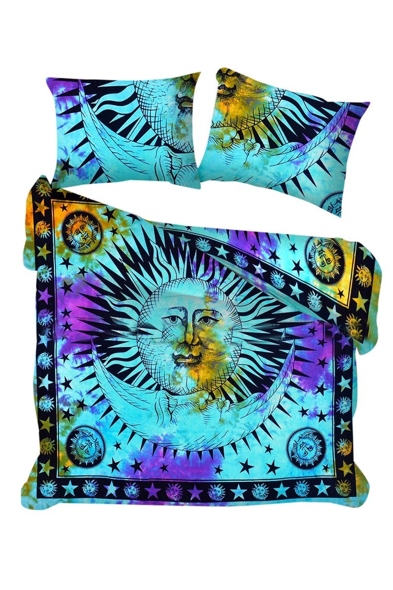 Indian Sun /& Moon Mandala Cotton Bedding Set Queen Quilt Bed Sheet Coverlets Set