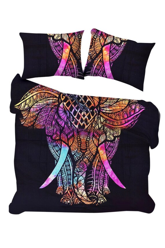 Large Elephant Mandala Reversible Duvet Cover Bohemian Queen Etsy