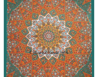 Indian Mandala Cotton Tapestry Wall Hanging Bohemian Bedding Bedspread Throw Orange Queen Handmade 100% Cotton Tapestry Throw Living Decor