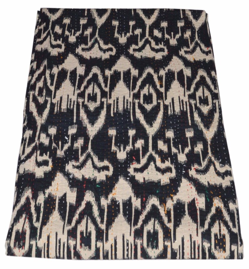 Black /& White Indian Throw Kantha Quilts Twin Reversible Cotton Handmade Coverlet Bohemian Ikat Comforter Coverlet Ethnic Floral Bed Cover