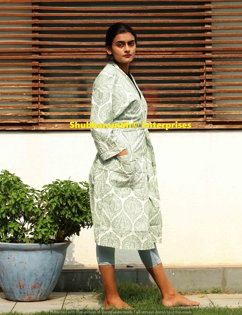 Indian Floral Kimono Robe Hippie Bath Over Coat Dressing Gown Beach Cover Up Lightweight Cotton Robe Cotton Honeymoon Bath Robe Summer Robe