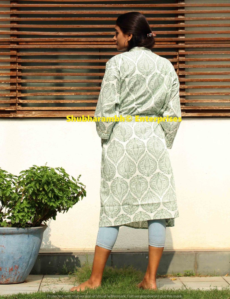 Indian Floral Kimono Robe Hippie Bath Over Coat Dressing Gown Beach Cover Up Lightweight Cotton Robe Cotton Honeymoon Bath Robe Summer Robe