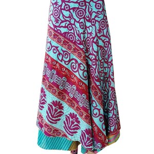 Bohemian Magic Wrap Skirt Boho Long Floral Magic Wrap Skirt Hippie 2 Layer Halter Sarong Handmade Floral Indian Beach Skirt