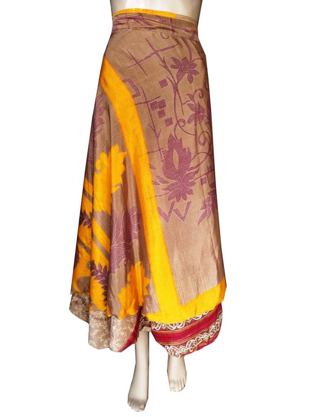 Indian Skirt Reversible Sari Yellow Gown Vintage Silk Saree Etsy