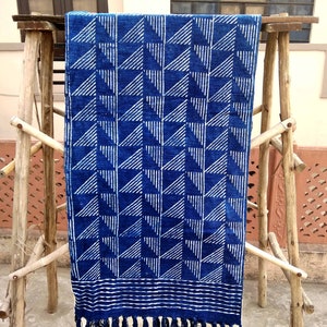 Indigo Blue Mud Cloth blanket Mud Cloth Handmade 100% Cotton Fabric  Hand Block Printed Throw Blanket Boho Blanket Decorative Bed Throw