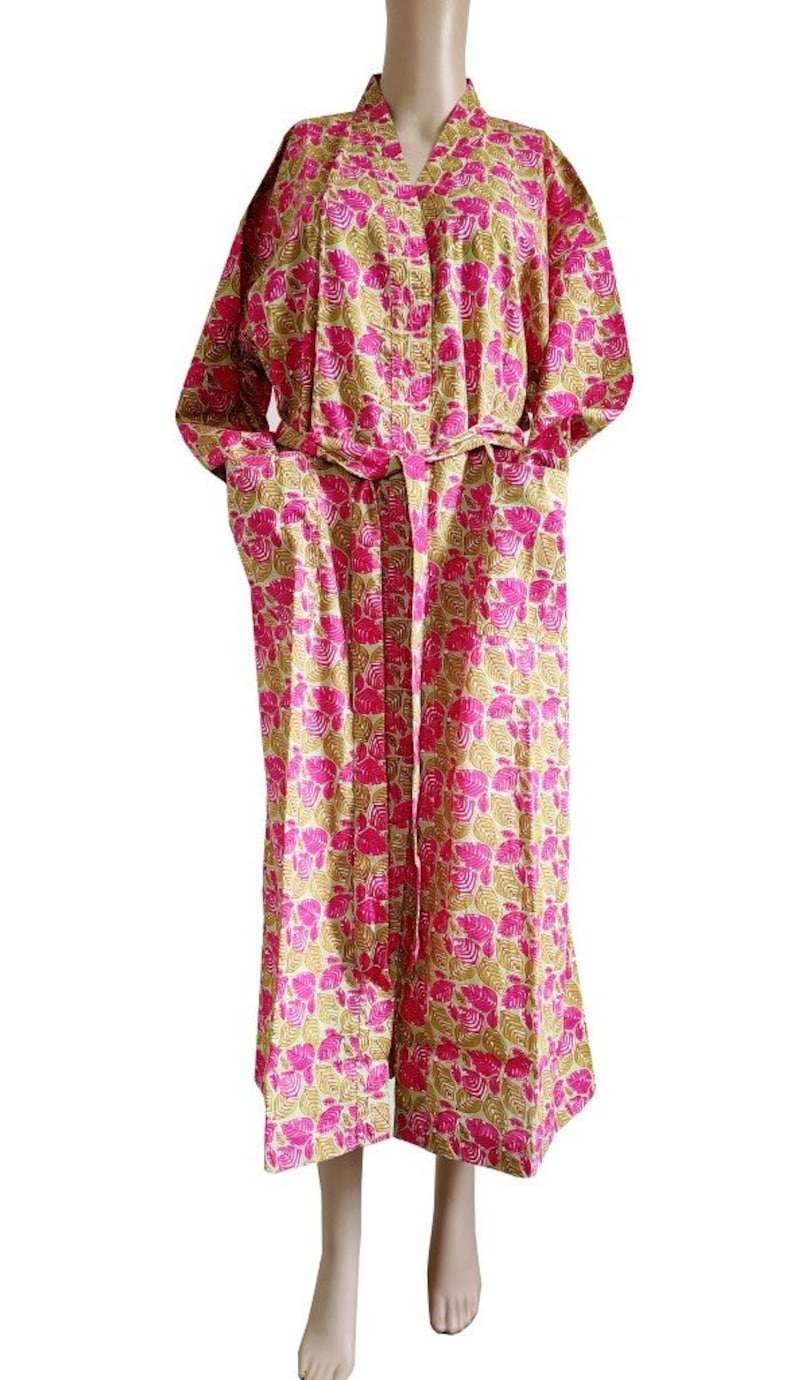 Pink Cotton 100 /% Kimono Women Wear Body Crossover Bridesmaid Dressing Gown Hand Block Print Cotton Bathrobe Indian Robes Dressing Gown
