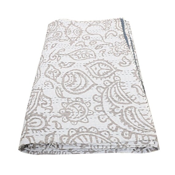 Queen Size Floral Hand Block Kantha Quilt 100/% Cotton bedspread Indian HandBlock
