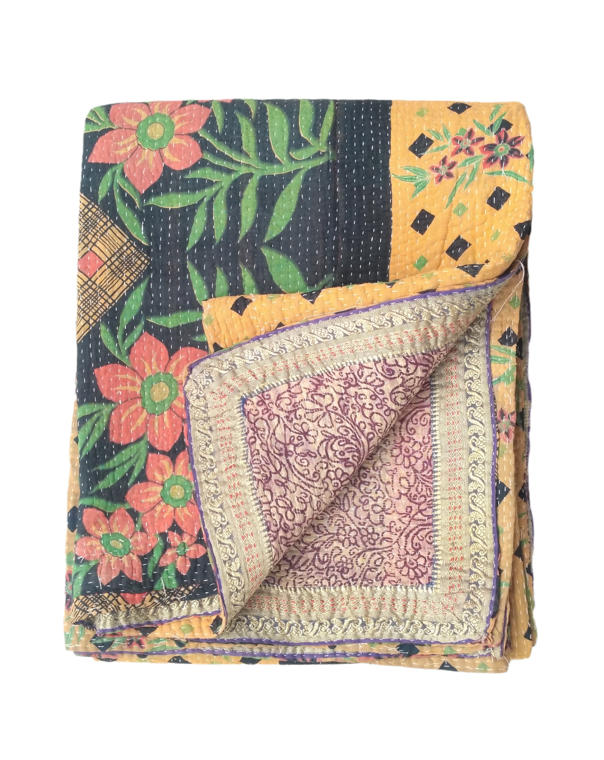 Ethnic Floral Kantha Quilt Vintage Kantha Patchwork Quilt Etsy
