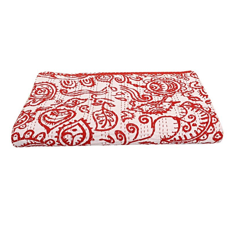 Indian Hand Block Queen Kantha Quilt Bohemian Bedding Bedspread Throw Blanket Hippie Floral Reversible Hand Stitches Block Print Quilts
