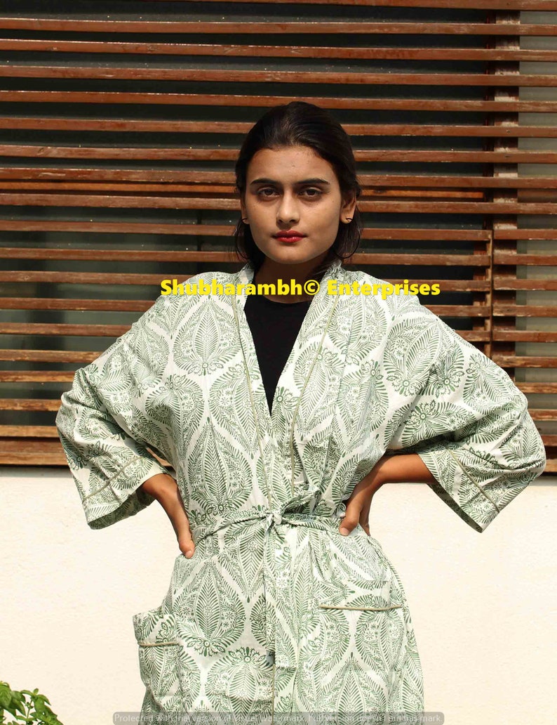Indian Floral Kimono Robe Hippie Bath Over Coat Dressing Gown Beach Cover Up Lightweight Cotton Robe Cotton Honeymoon Bath Robe Summer Robe