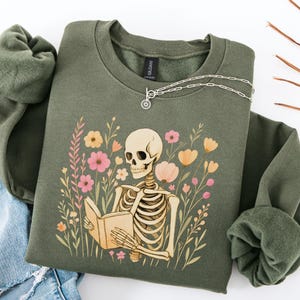Floral Skeleton Reading Sweatshirt, Book Lover Gift, Skeleton Sweatshirt, Bookish Gifts, Gift For Book Lovers, Gift For Readers