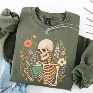 Floral Skeleton Reading Sweatshirt, Book Lover Gift, Skeleton Sweatshirt, Bookish Gifts, Gift For Book Lovers, Gift For Readers