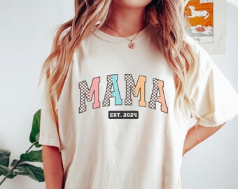 Checkered Mama Shirt, Comfort Colors® Shirt, Retro Mama Shirt, Trendy Mom Shirt, Mom Life Shirt, Mother's Day Shirt, First Time Mom Gift