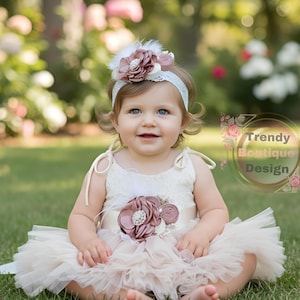 Champagne Tulle Flower Girl Dress: Lace Top, Baby Birthday Party