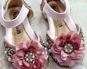 Rose Gold Glitter Ballerinas: Blumenmädchen Hochzeit Krabbelschuhe