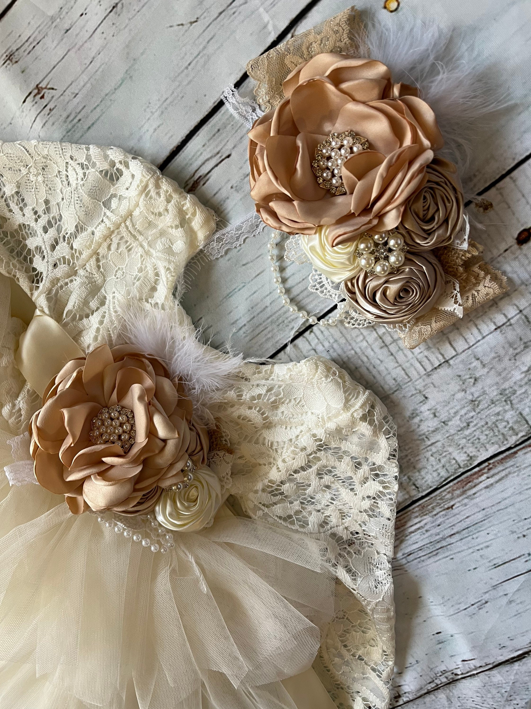 Ivory Lace Flower Girl Dress, Tulle Tutu, Sash and Headband - Etsy