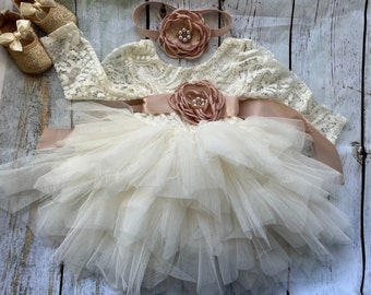 Flower girl dress, Ivory Lace top,Baby  toddler dress,tulle tutu flower girl dress, 1ers Birthday dress