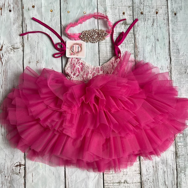 Hot Pink ,bright  Flower girl dress,  Lace top,Baby  toddler dress,tulle tutu flower girl dress, holiday dress